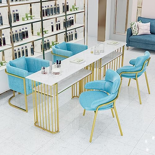 Escritorio portátil para uñas con doble capa de almacenamiento de mármol, mesa de manicura fácil de montar para salón y spa, acabado dorado, tamaño: 100 x 45 x 75 cm, muebles de belleza ideales