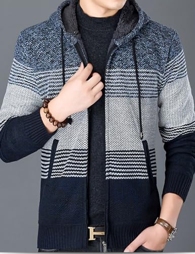 Image of Kinkia Men's Zip Up Hoodies Casual Long Sleeve Full Zipper Sherpa Fleece Lined Knit Cardigan Sweater Jacket with Pockets