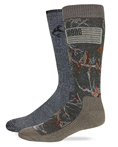 Realtree RT Men's Merino Wool Blend Boot Socks, 2 Pairs Mocha Camo LARGE
