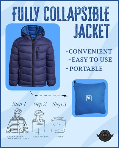 Image of URBAN REPUBLIC Boys Puffer Jacket - Packable Warm Insulated Hooded Boys Winter Coat with Pockets (Sizes 4-20)