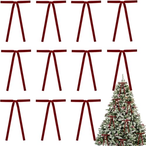 24PCS Velvet Christmas Tree Bows 5 * 7 inch Rustic Crafts Gift Bows Vintage Velvet Ribbon Wreath Bows for Xmas Home Shop Indoor Outdoor Decor
