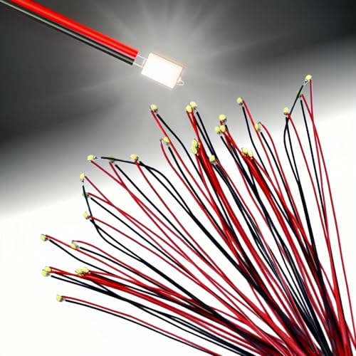 30 Micro LED 0805 SMD Precableados 3V – Mini LED para Modelismo con Cable 16 cm, Luces para Modelismo, Dioramas y Proyectos DIY, LED SMD Pre-soldados para Modelos RC
