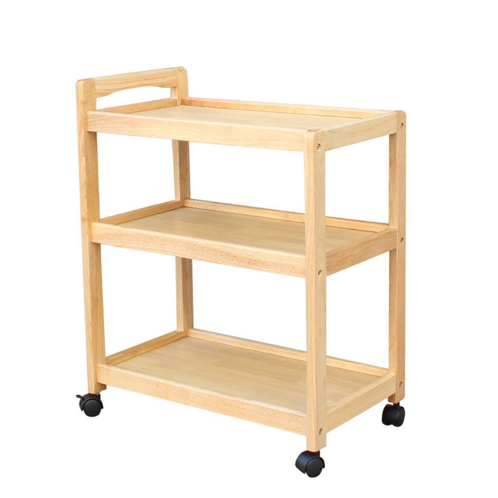 Carrito de Almacenamiento Carrito de Servicio Carrito de Comedor de 2 o 3 Capas Soporte de Madera Bandeja de Madera Maciza 4 Ruedas universales con Ruedas de Bloqueo par
