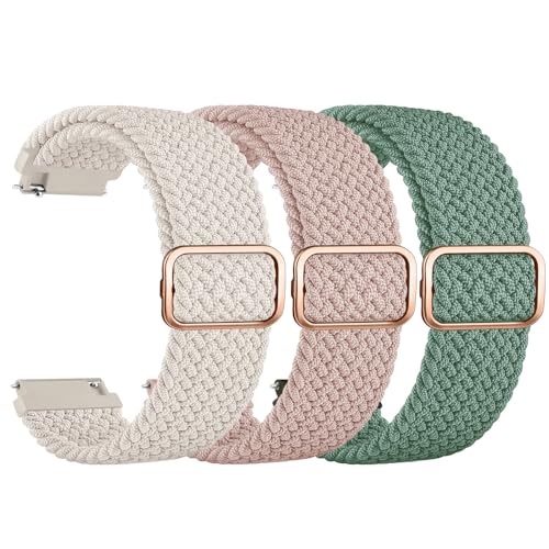 Mugust 3Piezas Correas 20mm para Amazfit Bip 3/Bip 3 Pro/Bip S/Bip S Lite/Bip Lite/Bip U pro Mujer Hombre,Nylon Elástico Pulseras para Amazfit GTS/GTS 2(2Mini)/GTS 3/GTS 4(20mm,Starlight/Verde/Rosa)