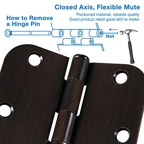 Image of 6 Pack Oil Rubbed Bronze Door Hinges 3.5 inch x 3 1 /2 Inch Black Brushed Interior Hinge Rounded 5 /8 inch Radius Corner 3 inchIron Residential Standard Bedroom Bifold Single Double Doors Hardware Kit