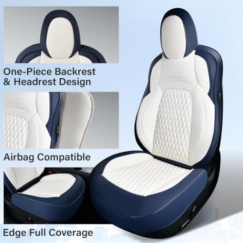 Image of Coverado Car Seat Covers for Tesla Model 3, Car Seat Covers Full Set 5 Seater, Leatherette Car Seat Covers Front Seats and Back Custom for Tesla 2017-2023 Model 3 BlueWhite