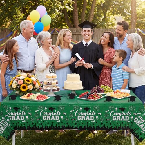 Image of NatNarr 3 Pack Plastic Graduation Tablecloth, Graduation Decorations 2026 Disposable Rectangle Green Black Table Cover, 2026 Gongrats Grad Table Cloths for Graduation Party Decorations, 54x108Inch