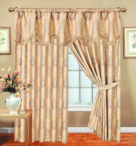 PRIME LINENS Jacquard Curtains for Bedroom with Pelmet Fully Lined Heavy Pencil Pleat Curtains With 2 Tie Backs (66″X90″ (168cm x 228cm), Malta Coffee)
