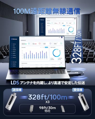 undefined hdmi 無線 ワイヤレス hdmi 送受信機セット 0.03秒超低遅延「1080P/5G+2.4G/100m安定転送/日本技適認証取得」小型 挿すだけで使える WIFI&設定不要 映像音声同期出力 LEDディスプレイ搭載 8台増設可能 収納に便利 テレビ/PC/Mac/Laptop/Window/カメラなど対応 (silver) の商品画像 5