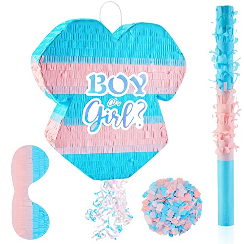 Lewtemi 4 Pcs Gender Reveal Piñata Set Includes Pull String Piñata, Colorful Confetti, Piñata Stick and Blindfold Gender Reveal Decorations Gender Reveal Ideas for Baby Shower Gender Reveal Party