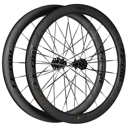 SUPERTEAM Carbon Disc Wheelset 50C-28 Tubeless with Carbon Spokes 700C (Fit for Shimano, Thru Axle 12 * 100-12 * 142)