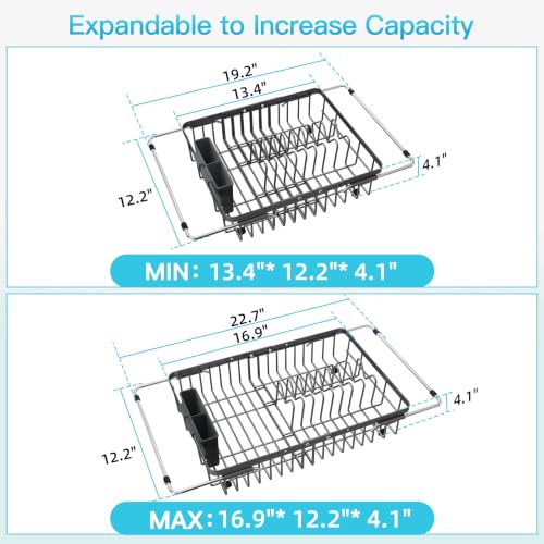 Image of JASIWAY Gray Dish Drying Rack Over the Sink with Utensil Holder