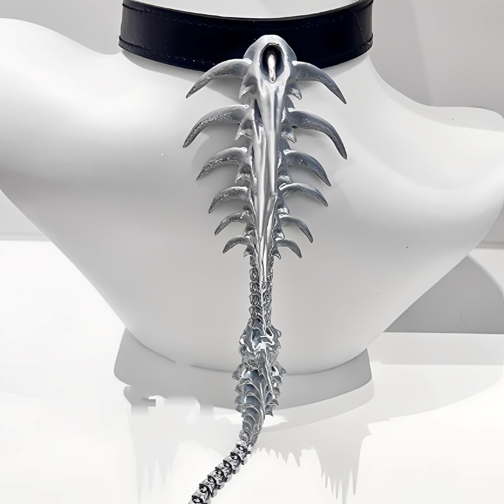 Gothic Vertebrae Neck Ornament 3D Printed Black Leather Collar Halloween Costume Party Anime Cosplay Subculture Accessories