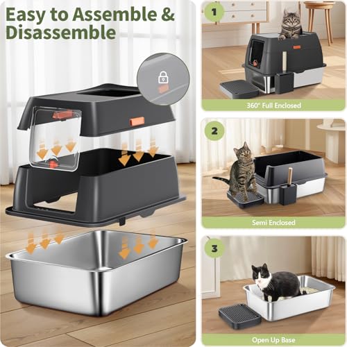 Arenero para gato de acero inoxidable con tapa XXL miniatura 3