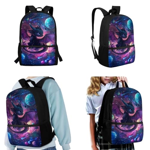 Dragon Backpack for Boys 4 Piece Solar System Planet School Bag + Lunch Box + Pencil Case + Water Bottle Holder 17 Inches Backpacks for School with Lunchbox Set Ages 6-8 Bookbag2