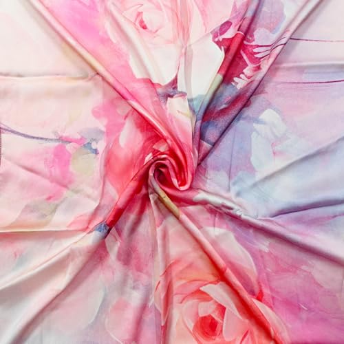Image of Satin Silk Ombre Long Scarf for Women Lightweight Fashion Scarves in Print Floral Pattern (Blooming Roses)
