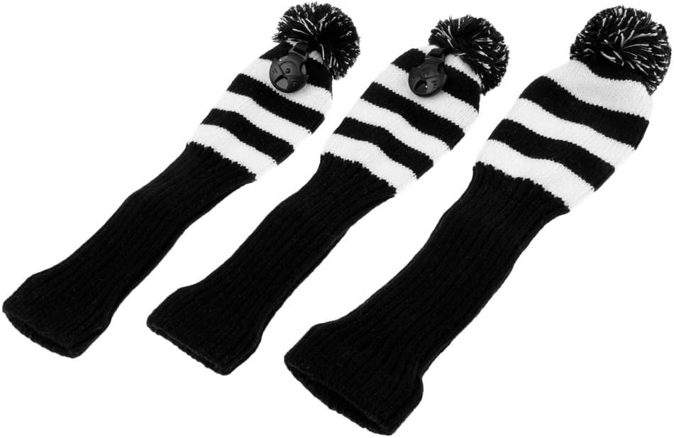3Pcs Hybrid Golf Pom Pom Head Covers - Knit Golf Club Cover with Long Neck Sock - Your Golf Clubs from Dings and Damage - Easy to Put on and Take Off - Multiple Color Options - - White