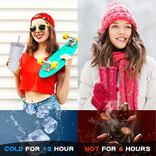 4 Pack Studded Bling Diamond Tumbler 17 Oz Glitter Stainless Steel Tumbler With Lid And Straw Glitter Water Bottle Hand Decorated Diamond Coffee Cup Glitter Gift For Women Mom Girlfriend (4 Color) #TOP3