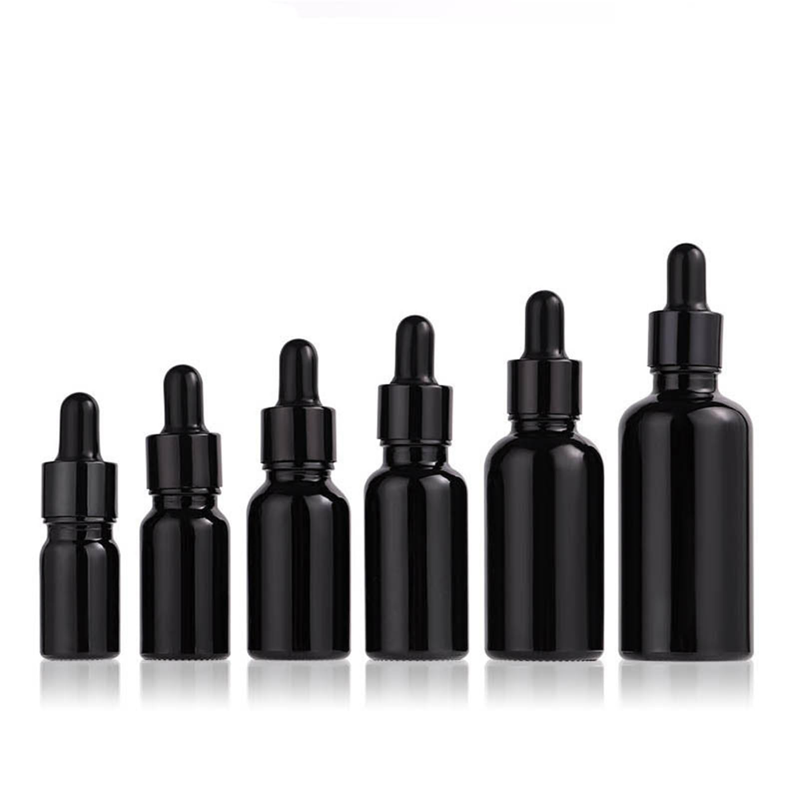 Gotero Botellas cuentagotas de vidrio negro esmerilado, botella pipeta con gotero vacía brillante for suero aceite Perfume esencial(Bright Black,10PCS_100ML)