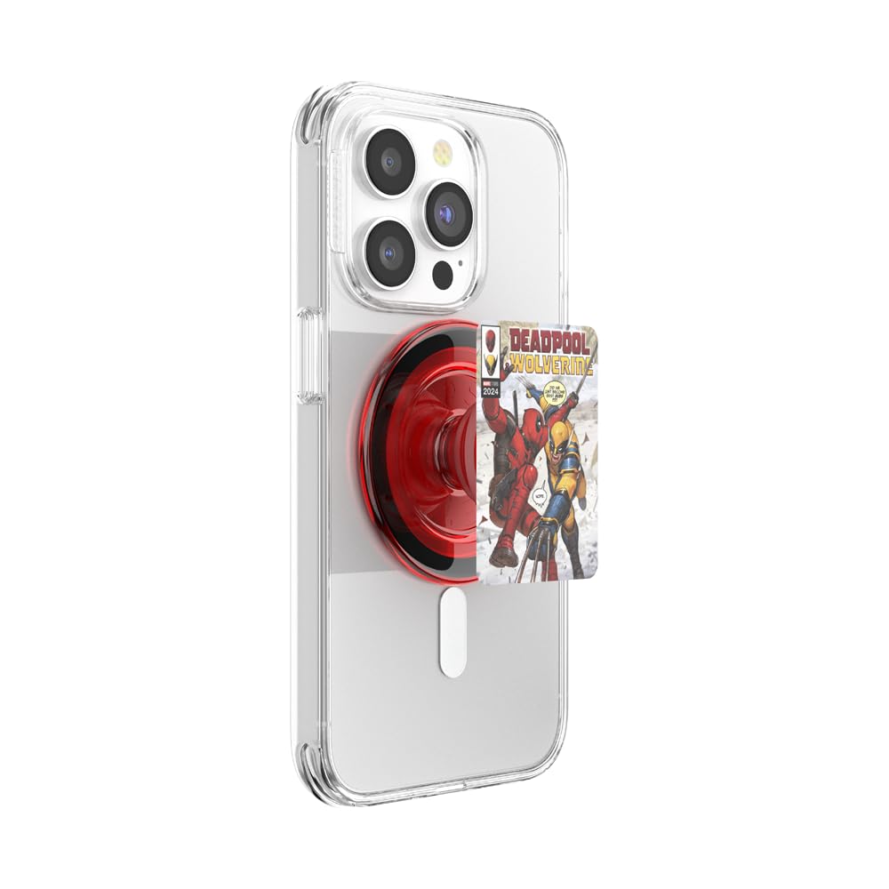 PopSockets Phone Grip for MagSafe, Secure Magnetic Phone Grip & Stand, Hands-Free Kickstand, Wireless Charging Compatible, Deadpool x Wolverine - Comic Cover