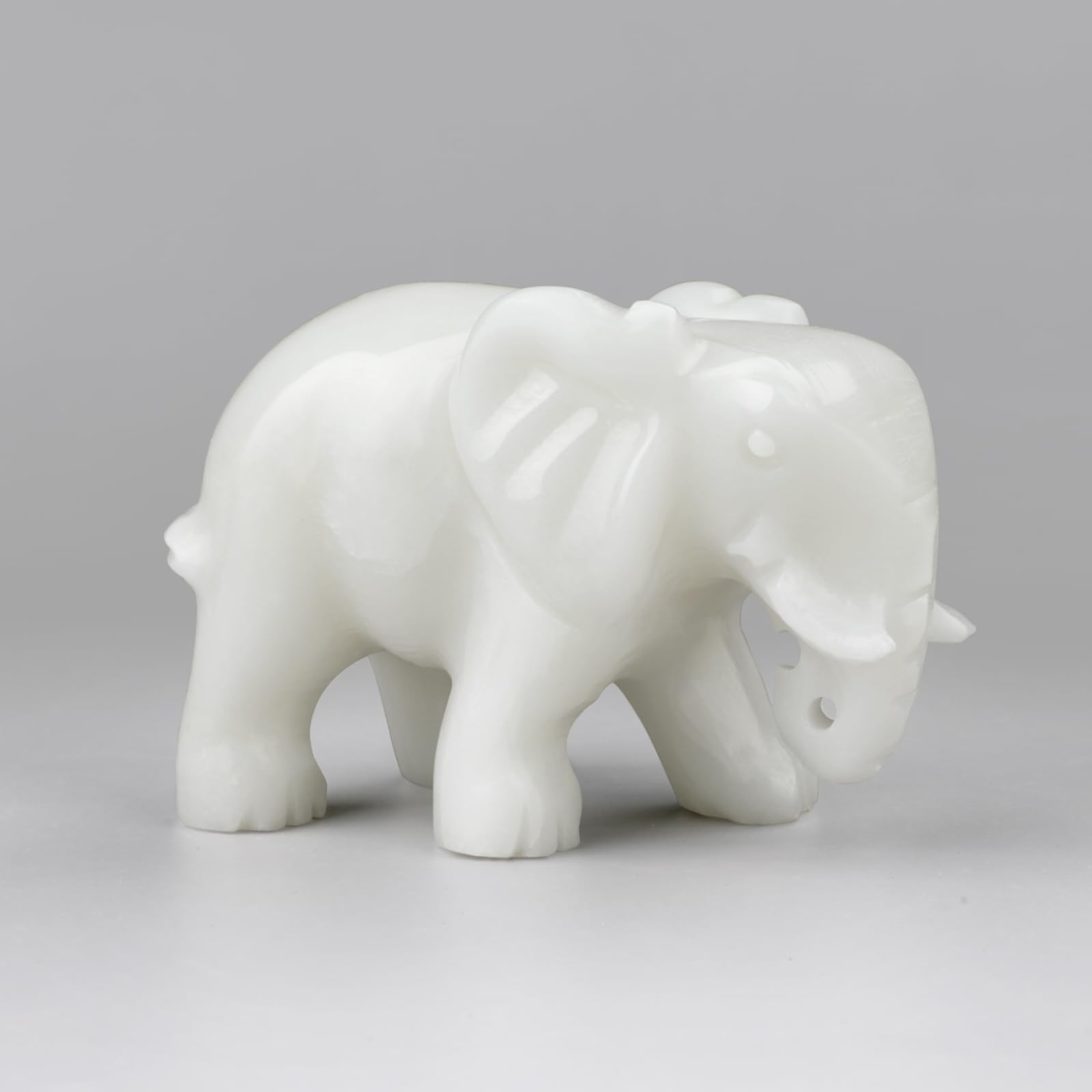 gemshan Jade Elephant Statue Gift - Handmade Elephant Figurine, Lucky Charm Home Decor for Office Desk & Shelf Display