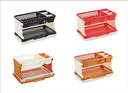 Image of ARISTO Elite Plastic Tiered Shelf Floor Mount Kitchen Organizer Rack With Water Storing Tray (Assorted),(51 X 33 X 27 )Cm