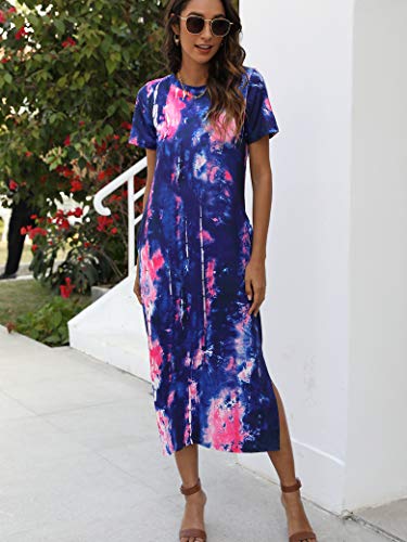 Image of Naggoo Summer Dresses for Women Short Sleeve Side Slit Long T Shirt Dress Beach Sundress Travel Vacation Outfits with Pockets