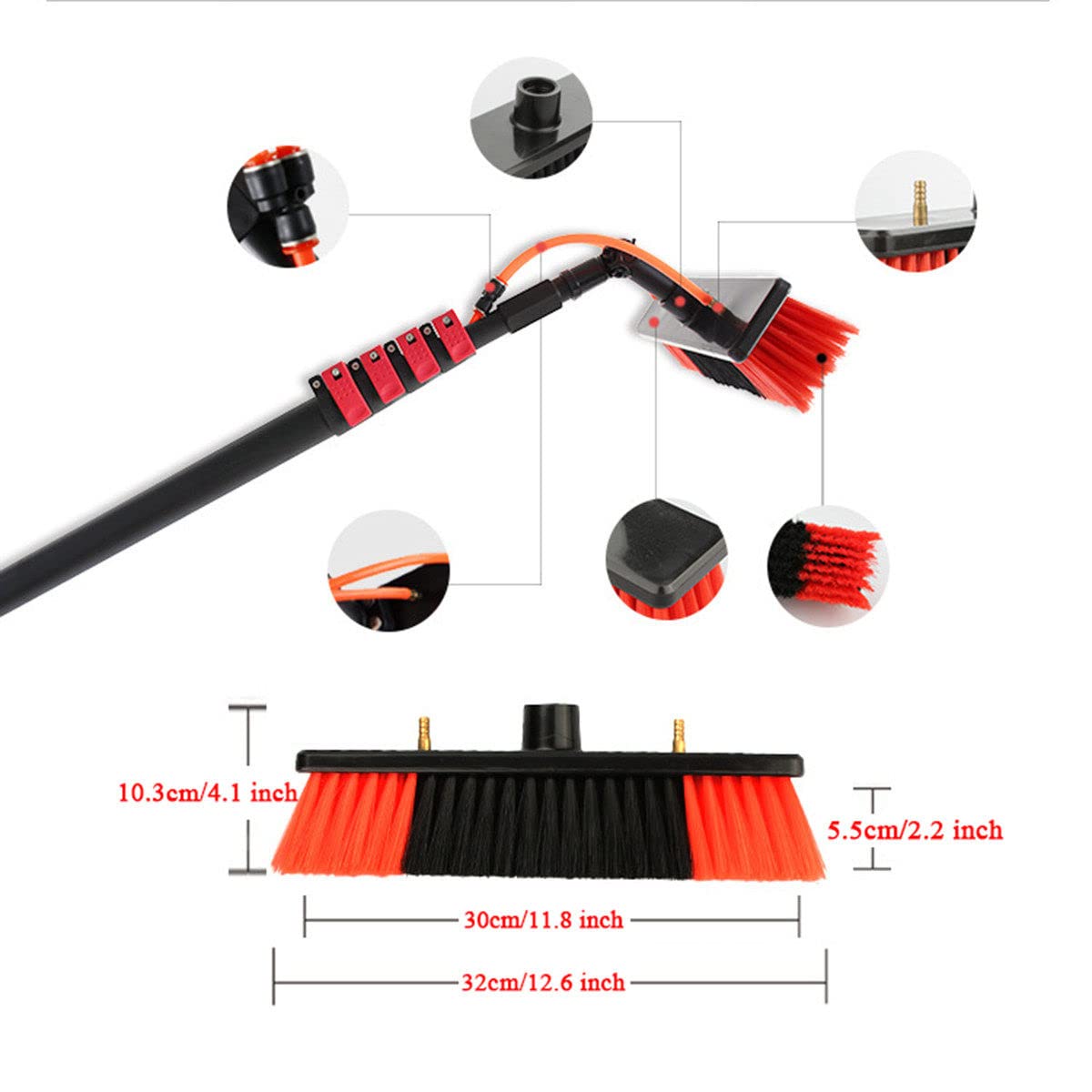 Kit de limpieza de ventanas extensible, poste de limpieza de paneles solares de 12 a 36 pies y cepillo, lavadora de ventana de largo alcance para una fácil limpieza exterior, perfecto para paneles