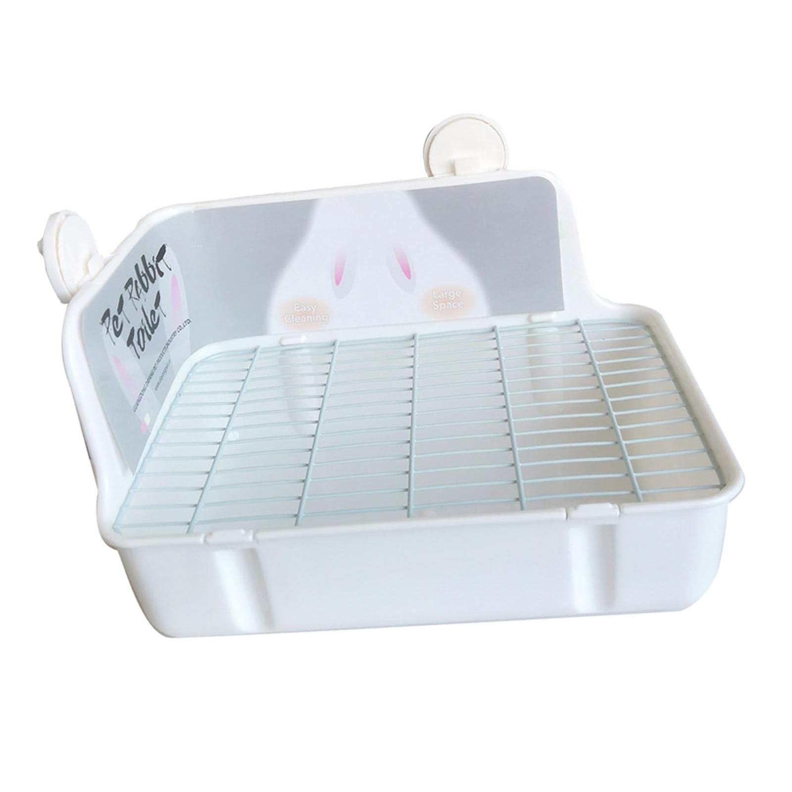 perfk Caja de Arena para Conejos, Bandeja de Esquina para Entrenador de Orinal, Jaula de Ropa de Cama, Limpieza Portátil Estable, Inodoro, Chinchilla, Blanco Gris