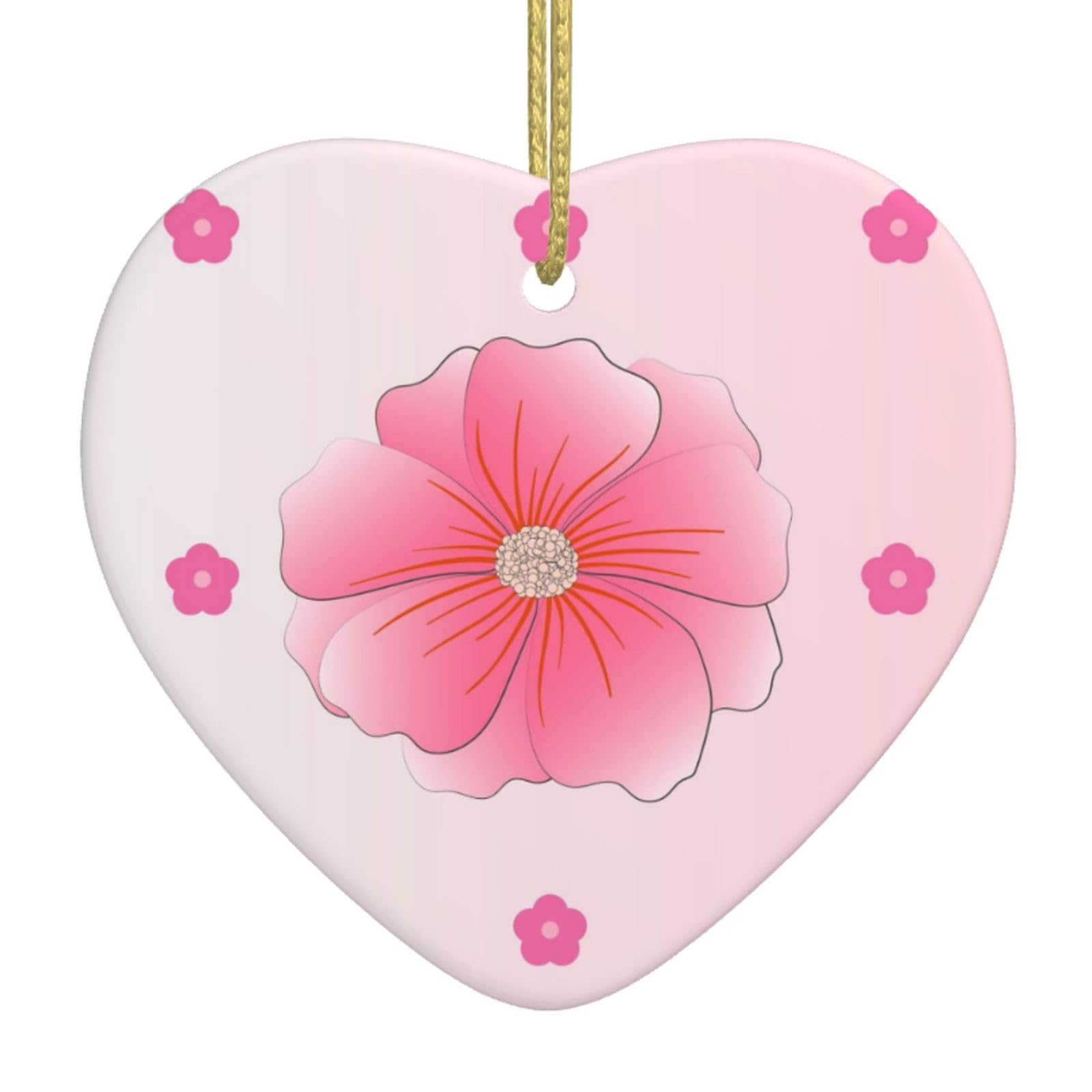 Blooming Carnations Ceramic Christmas Heart Pendant with Silk Thread, Christmas Tree Home Decoration