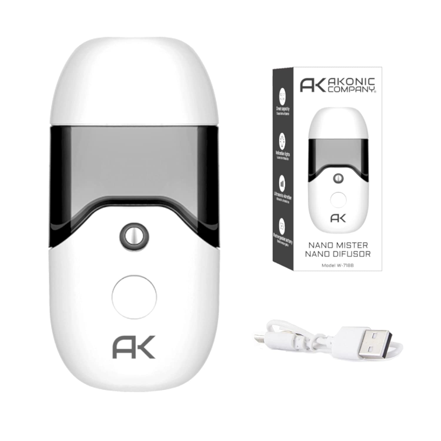 AKONIC Portable Nano Facial Mister Sprayer USB Rechargeable Battery, Ideal for Cleaning or Disinfecting Surfaces, Applying Cosmetics, Skin Products or Moisturize Skin