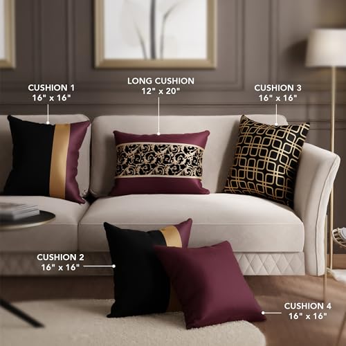 Image of Stoa Paris Cushion Covers for Home, Digital Printed Pillow Covers Set of 5, Throw Cushion Covers for Bed, Sofa, Home Decor - Eternal Glow, Velvet Wine, Midnight Black