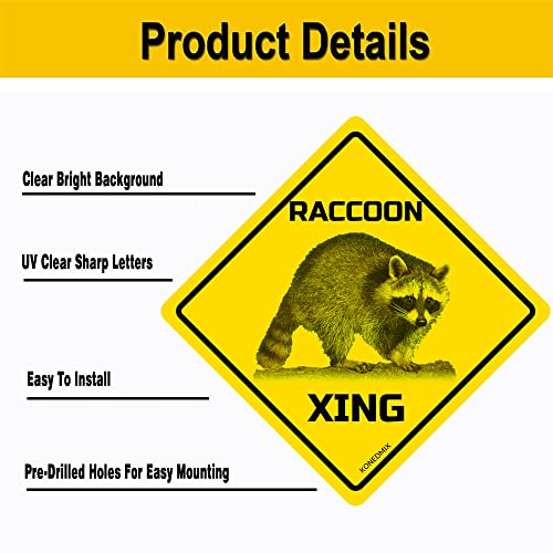 Image of Raccoon Xing Crossing Sign Funny Novelty Metal Tin Sign for Bar Club Country Home Coffee Shop Indoor& Outdoor Decor Yellow Street Sign 12X12inch | Fit for Bar Club Country Home Coffee Shop Wall Decor Indoor& Outdoor Use.