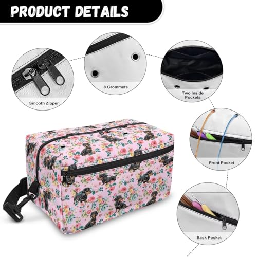 Image of Drnuikhe Rose Puppy Yarn Bag Crochet Storage Bag with Shoulder Straps Yarn Skein, Knitting Needles, Crochet Supplies & DIY Project Traveling Crochet Bags and Totes for Carrying Crochet Kit