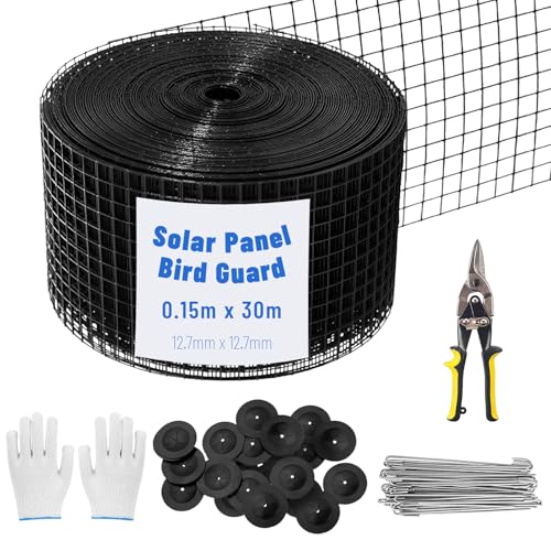 6in x 100ft Solar Panel Bird Mesh Kit PVC Coated Galvanized Steel Wire Weatherproof Anti-Pigeon Guard & Critter Guard Universal Roof Protector Complete Easy-to-Install Kit for Solar Panels