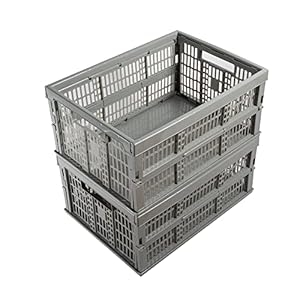 Pack of 2/3/4/5/6/7/8/10 Plastic Folding Storage Crate Box 32Lt Stackable (2 Crates Foldable Racks)