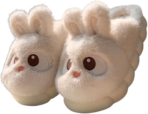Womens Bunny Slippers Cute Animal Fuzzy Memory Foam Cotton Anti-Skid Thick Rubber Sole Rabbit Head Home Shoes Indoor Outdoor
