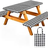RNOONY Vinyl Fitted Picnic Table Cover with Bench...