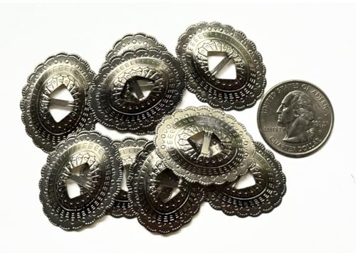 Dangerous Threads Western Metal Concho Ornament 1 1/4 x 1 Oval Bright Nickel Finish 10 Pack