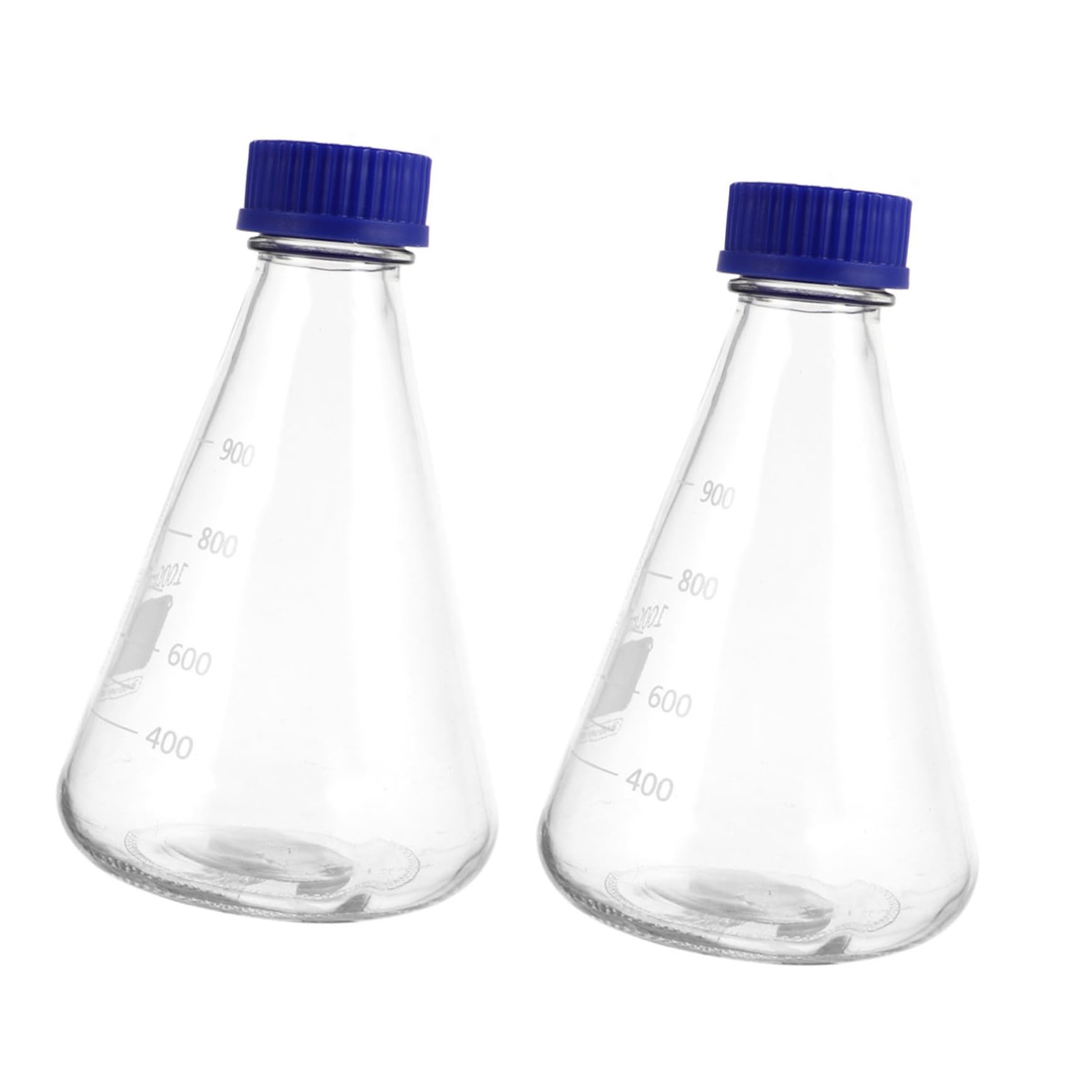 Set 2 Bottiglie Coniche in Vetro per Reagenti 1000Ml Tappo a Vite Blu Bottiglie Coniche per Esperimenti di Laboratorio Forniture per Studenti per Lezioni di Chimica
