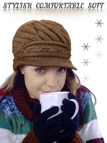 Fourluoo 3 piezas gorros de invierno para mujer con visera miniatura 7