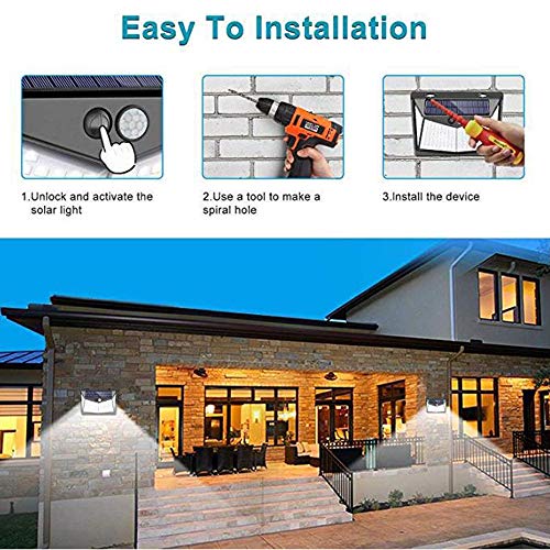 Festnight 208LED Luz Solar Lâmpada de parede PIR Motion Sensor Light IP65 resistente à água Iluminaç