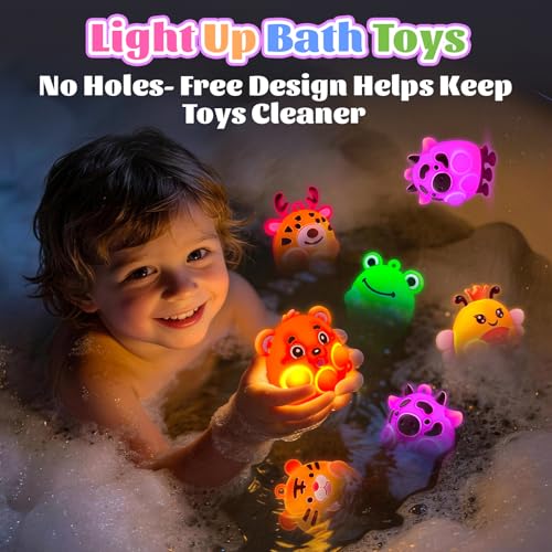 ChildFun 6 Pack Light Up Animal Suction Pop Bath Toys, No Hole Bath Toys for Toddlers, Silicone Suction Fidget Toys for Sensory Fun, Travel Toys for Kids, Airplane, Car Rides & Road Trips - Image 7