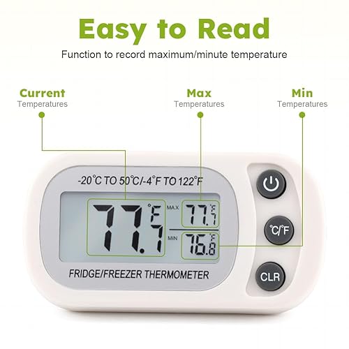 Miniatura 7 de Paquete de 2 termómetros digitales para refrigerador, resistente al agua con seguimiento máximo y mínimo, garantiza la seguridad alimentaria y la