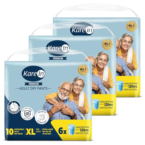 Karein Premium Adult Diaper Pant XL Size, Extra Large, Waist (100-150 cm 40"-59"), 30 Unit, Long Protection Hour, Unisex, Quick & Even Absorption, Leakproof, Odour Control, Wetness Indicator