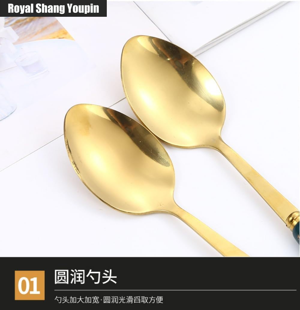 24 Pezzi Manico in Ceramica Imitazione Marmorizzata Cucina Acciaio Inossidabile Posate Stoviglie Posate Coltelli Forchette Cucchiai Set Per 6 Persone (Verde scuro,B)