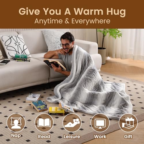 Image of Bearhug Heated Blanket 6 Heat Settings Electric Blanket, 4-Hour Auto Shut-Off, Luxurious Faux Fur & Sherpa Dual-Sided Heated Throw, Machine Washable, 50 x 60 Inches, Gift-Ready Elegant Packaging