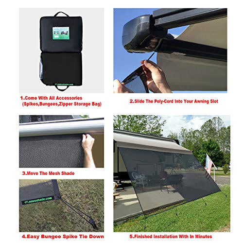 Tentproinc RV Awning Sunshade Screen 10' X 20' 3'' (Fit for 21' Awning) Mesh Sun Shade UV Block Front Glare Motorhome Camping Trailer Awning Shadescreen Sunscreen - 3 Year Warranty (Black)