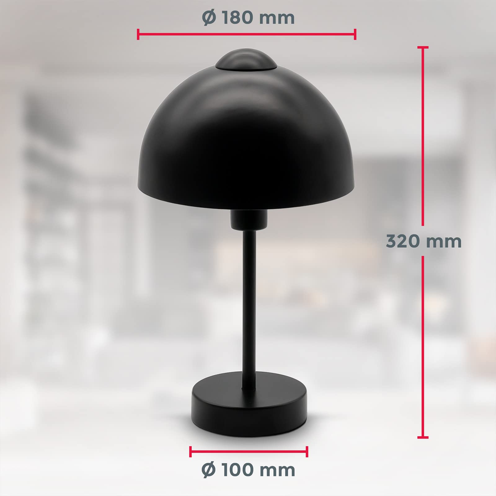 B.K.Licht - Nachttischlampe mit Kabelschalter, E14 Fassung, max. 25 Watt, Tischlampe, Lampe, Schreibtischlampe, Tischleuchte, Bürolampe, Leselampe, Leselicht, 10x32 cm, Schwarz