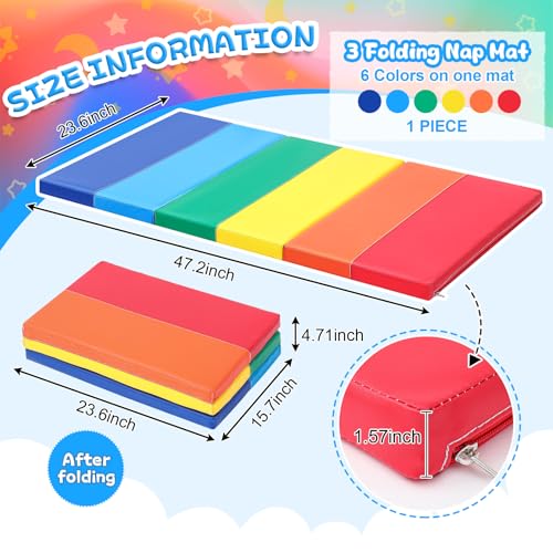Image of Wesiti Kid Nap Mats for Preschool Daycare Folding Mat | Foldable 3 Section, 1 Inch Thick, Sleeping Rest Mats for Toddler, Kindergarten Classroom, Back to School Supplies